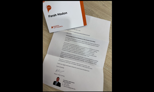 Acknowledgement of contributions to Penrith City Council’s Access Committee